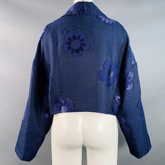 BAUM UND PFERDGARTEN Size M Navy Blue Jacquard Floral One Pocket Shirt Jacket - Picture 4 of 7